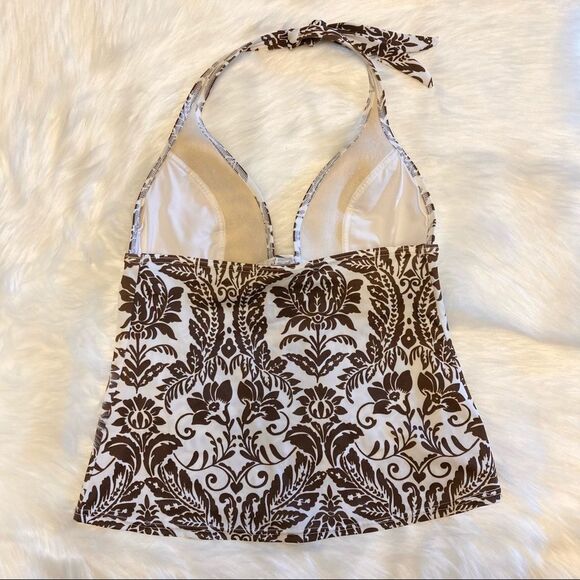 Victoria’s Secret Brown White Paisley Tie Halter Tankini Swim Top Small Boho - Picture 2 of 7